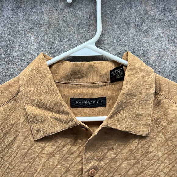 Jhane Barnes Shirt Mens XL Khaki Button Down Tan Beige Silk Linen Dress Pocket - Picture 6 of 11